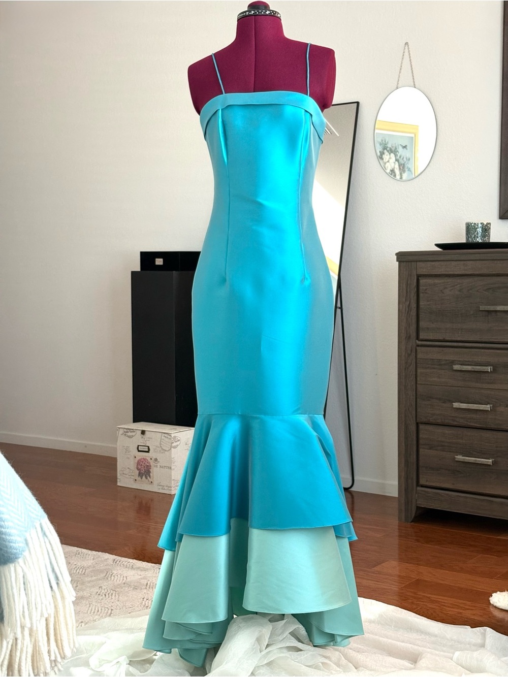 Sachin + Babi Turquoise Satin Mermaid Maxi Dress